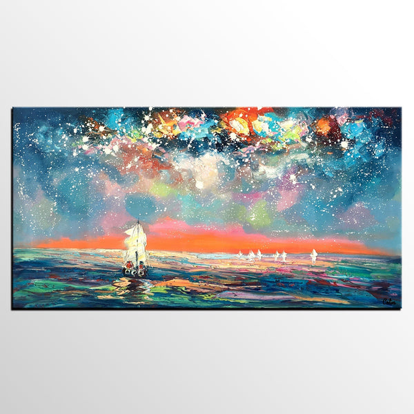 Landscape Painting for Sale, Starry Night Sky Painting, Impasto Artwork, Canvas Painting for Bedroom, Custom Original Landscape Painting-Grace Painting Crafts