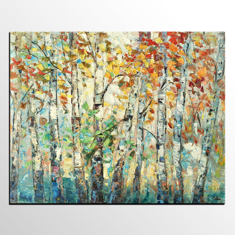Autumn Tree Painting, Forest Tree Painting, Landscape Painting for Living Room, Buy Paintings Online, Custom Original Painting-Grace Painting Crafts