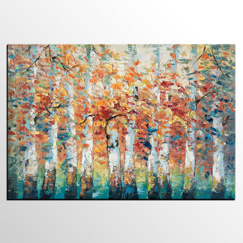 Birch Tree Landscape Painting, Custom Canvas Painting for Living Room, Heavy Texture Canvas Painting-Grace Painting Crafts