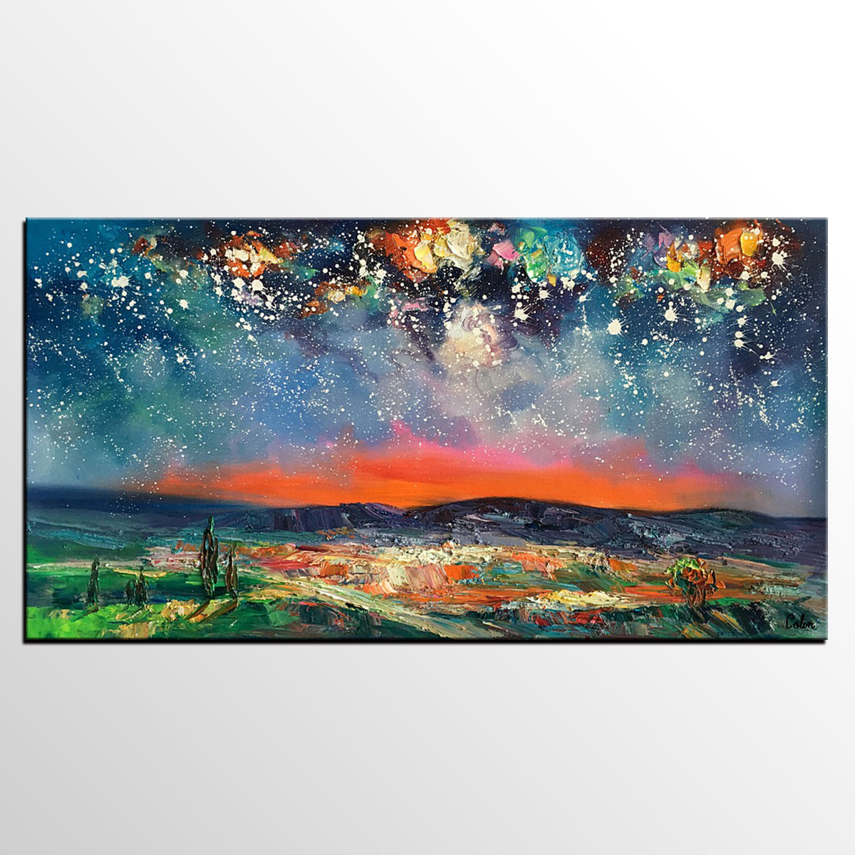 Canvas Painting for Dining Room, Custom Extra Large Painting, Starry Night Sky Painting, Original Landscape Painting-Grace Painting Crafts