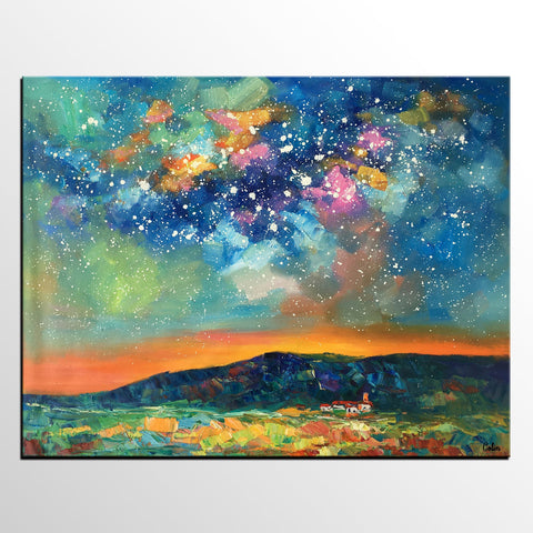 Heavy Texture Abstract Painting, Starry Night Sky, Landscape Painting, Custom Large Art-Grace Painting Crafts