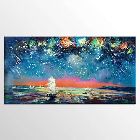 Impasto Artwork, Starry Night Sky Painting, Canvas Painting, Custom Extra Large Painting-Grace Painting Crafts