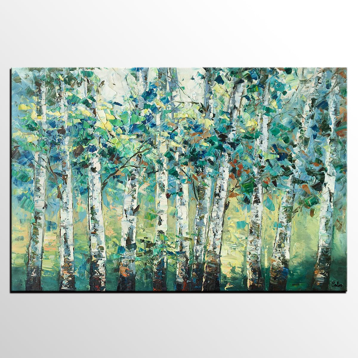 Heavy Texture Canvas Painting, Abstract Landscape Painting, Custom Canvas Painting, Autumn Birch Tree-Grace Painting Crafts