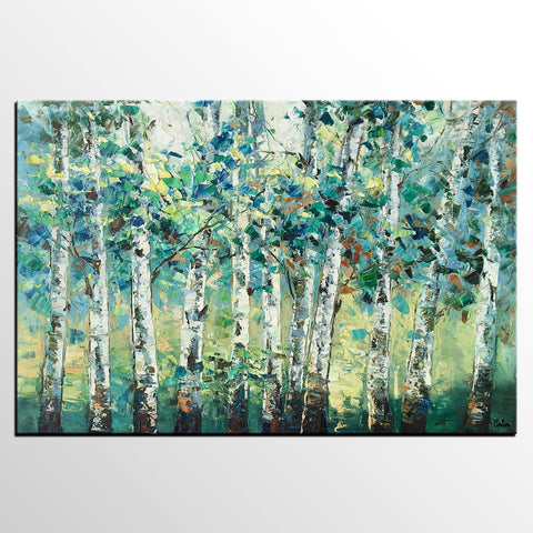 Heavy Texture Canvas Painting, Abstract Landscape Painting, Custom Canvas Painting, Autumn Birch Tree-Grace Painting Crafts