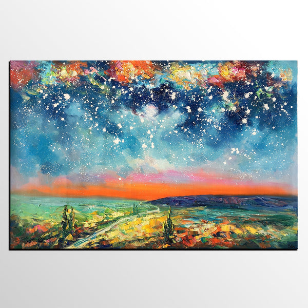 Buy Art Online, Abstract Art for Sale, Starry Night Sky Painting, Custom Extra Large Painting-Grace Painting Crafts