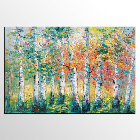 Landscape Oil Paintings, Birch Tree Painting, Large Wall Art Painting, Custom Oil Painting on Canvas, Wall Art Paintings for Sale-Grace Painting Crafts