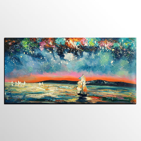 Landscape Wall Art Paintings, Starry Night Sky Painting, Original Canvas Painting, Custom Large Painting for Bedroom-Grace Painting Crafts