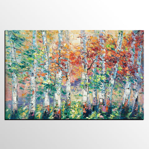 Autumn Paintings, Birch Tree Painting, Landscape Canvas Painting, Landscape Painting for Dining Room, Custom Canvas Painting-Grace Painting Crafts