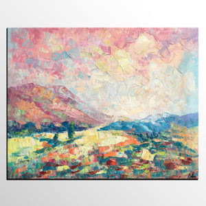 Heavy Texture Artwork, Autumn Mountain Painting, Canvas Painting, Custom Landscape Oil Painting-Grace Painting Crafts