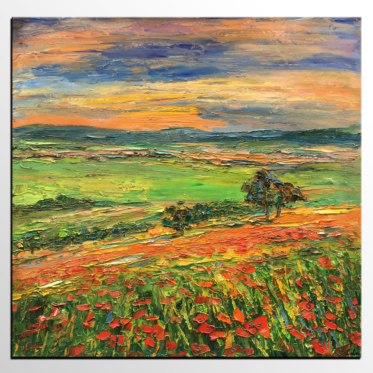 Landscape Painting on Canvas, Flower Field Painting, Heavy Texture Paintings, Custom Original Oil Painting, Living Room Wall Art Paintings-Grace Painting Crafts