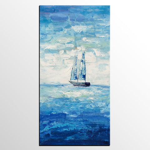 Boat Painting, Landscape Canvas Painting, Dining Room Canvas Painting, Custom Oil Painting on Canvas-Grace Painting Crafts