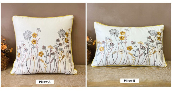 Simple Decorative Throw Pillows for Couch, Spring Flower Decorative Throw Pillows, Embroider Flower Cotton Pillow Covers, Farmhouse Sofa Decorative Pillows-Grace Painting Crafts