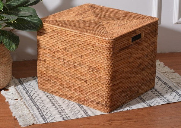 Large Rectangular Storage Baskets for Bathroom, Wicker Storage Basket with Lid, Extra Large Storage Baskets for Clothes, Storage Baskets for Shelves-Grace Painting Crafts