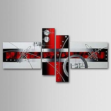 Simple Modern Wall Art, Acrylic Painting for Living Room, Black and Red Abstract Painting, 4 Piece Canvas Paintings, Contemporary Wall Art Ideas-Grace Painting Crafts