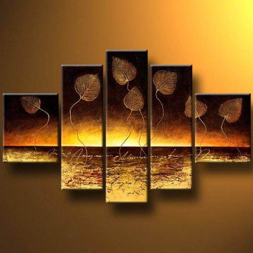 Modern Abstract Painting, Golden Leaves Painting, Abstract Canvas Paintings, Canvas Painting for Dining Room, Modern Wall Art Paintings-Grace Painting Crafts