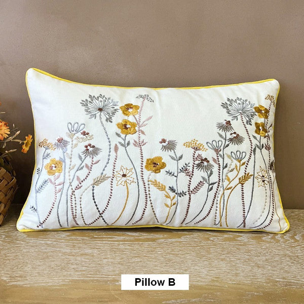 Simple Decorative Throw Pillows for Couch, Spring Flower Decorative Throw Pillows, Embroider Flower Cotton Pillow Covers, Farmhouse Sofa Decorative Pillows-Grace Painting Crafts