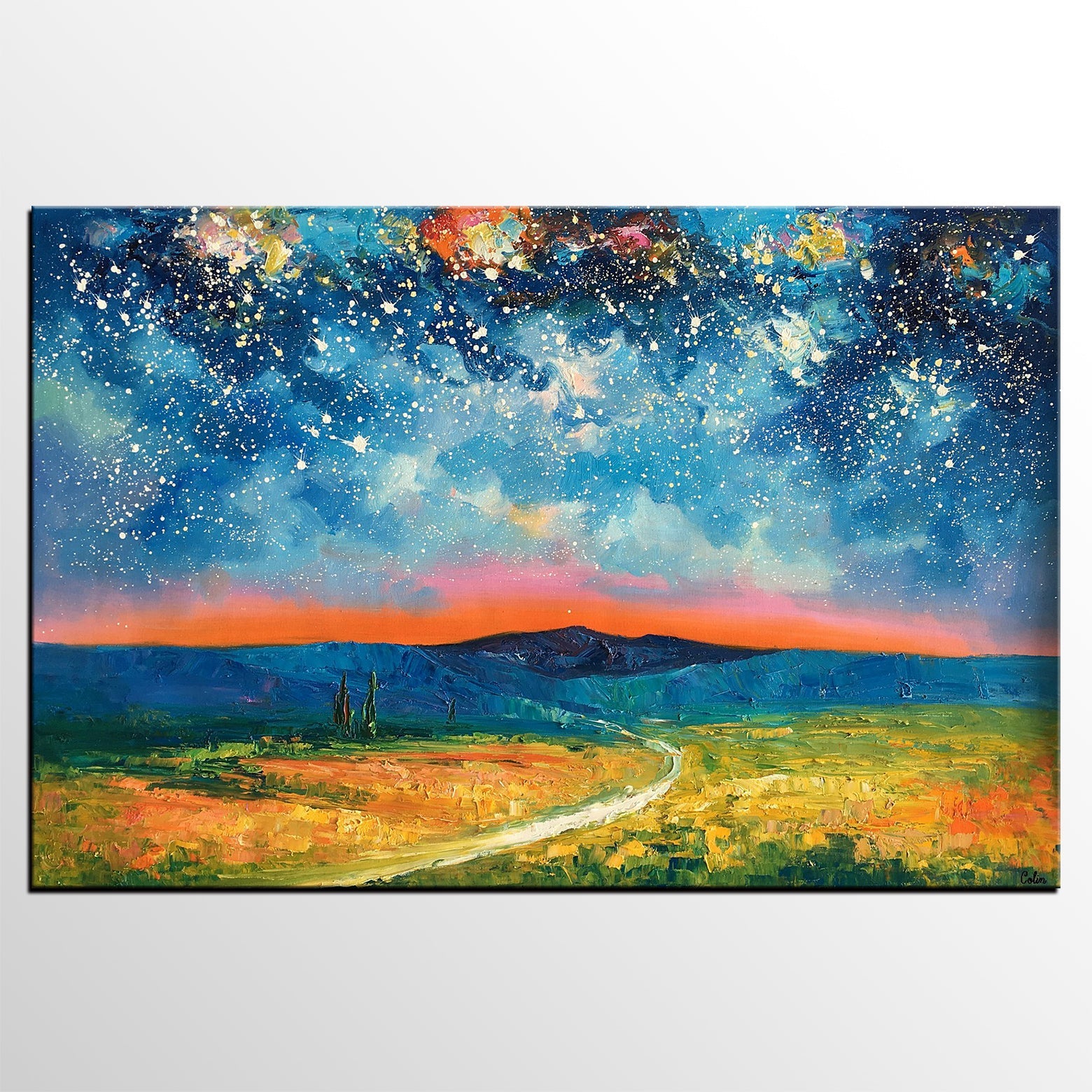 Heavy Texture Painting, Starry Night Sky Painting, Landscape Painting, Custom Large Canvas Art-Grace Painting Crafts