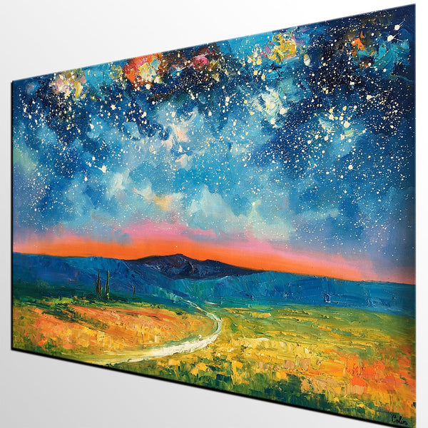 Heavy Texture Painting, Starry Night Sky Painting, Landscape Painting, Custom Large Canvas Art-Grace Painting Crafts