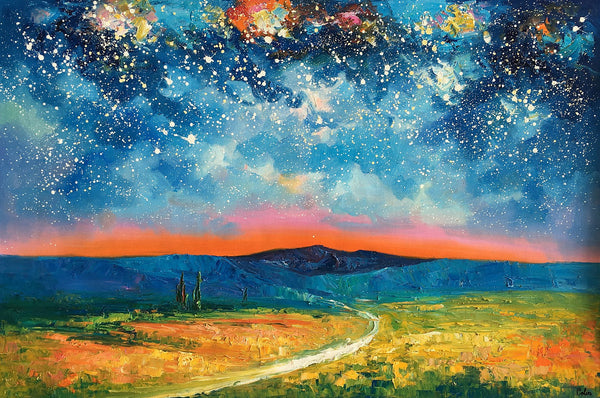 Heavy Texture Painting, Starry Night Sky Painting, Landscape Painting, Custom Large Canvas Art-Grace Painting Crafts