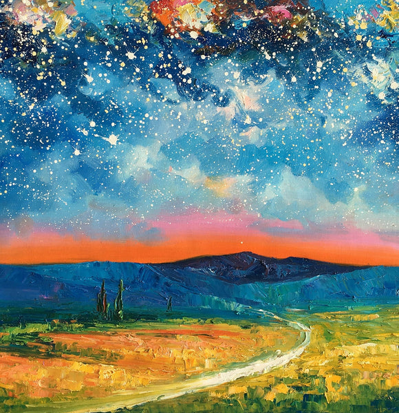 Heavy Texture Painting, Starry Night Sky Painting, Landscape Painting, Custom Large Canvas Art-Grace Painting Crafts