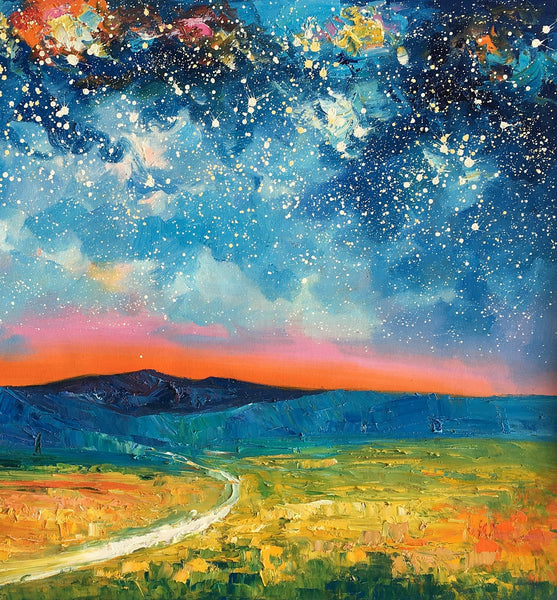 Heavy Texture Painting, Starry Night Sky Painting, Landscape Painting, Custom Large Canvas Art-Grace Painting Crafts