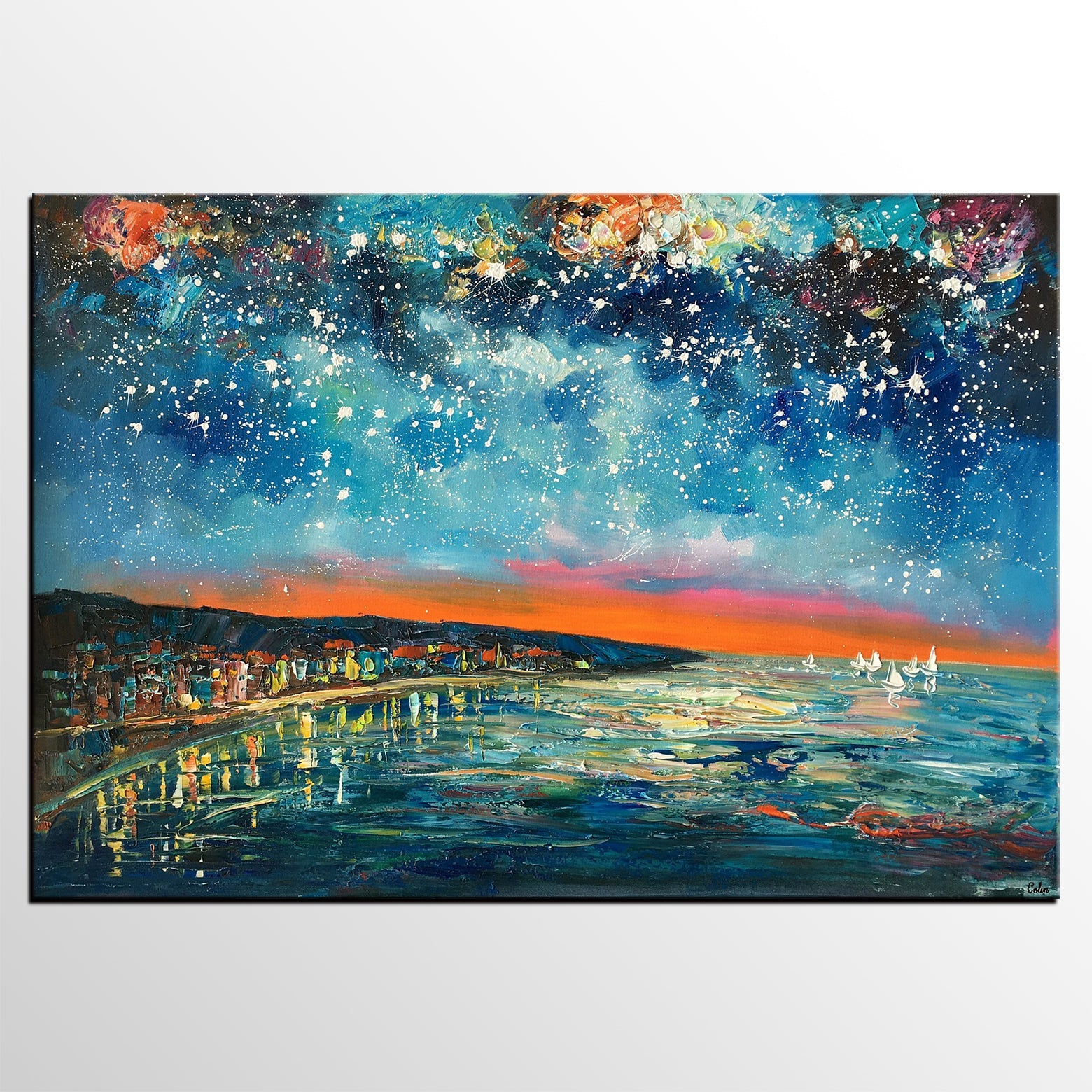 Landscape Canvas Paintings, Starry Night Sky Painting, Landscape Painting for Sale, Custom Original Painting on Canvas-Grace Painting Crafts