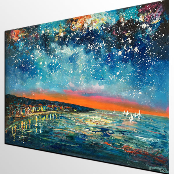 Landscape Canvas Paintings, Starry Night Sky Painting, Landscape Painting for Sale, Custom Original Painting on Canvas-Grace Painting Crafts