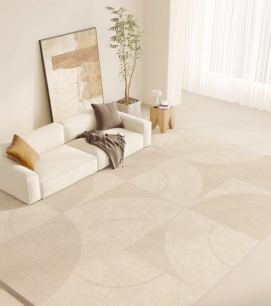 Modern Rugs under Sofa, Abstract Contemporary Rugs for Bedroom, Dining Room Floor Rugs, Modern Rugs for Office, Large Cream Color Rugs in Living Room-Grace Painting Crafts