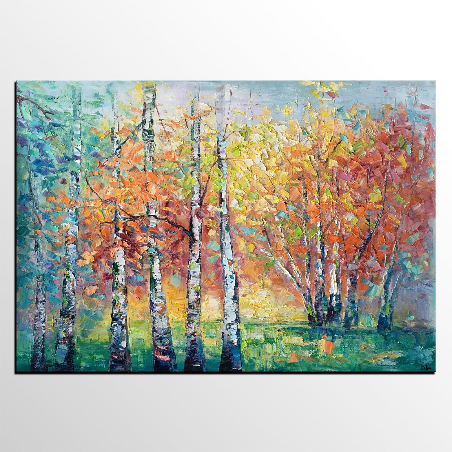 Landscape Canvas Painting, Autumn Tree Paintings, Abstract Landscape Paintings, Custom Original Canvas Painting-Grace Painting Crafts