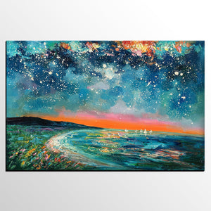 Canvas Wall Art, Starry Night Sky Painting, Landscape Art, Original Painting, Custom Art Painting-Grace Painting Crafts