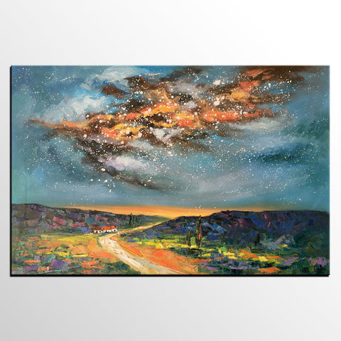 Landscape Oil Paintings, Starry Night Sky Painting, Custom Canvas Artwork, Original Oil Painting on Canvas, Buy Paintings Online-Grace Painting Crafts