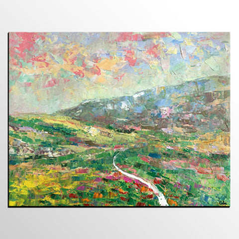 Mountain Landscape Painting, Palette Knife Paintings, Custom Wall Art Painting on Canvas, Spring Mountain Painting-Grace Painting Crafts