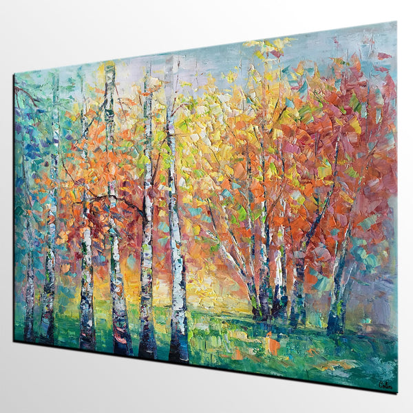 Landscape Canvas Painting, Autumn Tree Paintings, Abstract Landscape Paintings, Custom Original Canvas Painting-Grace Painting Crafts