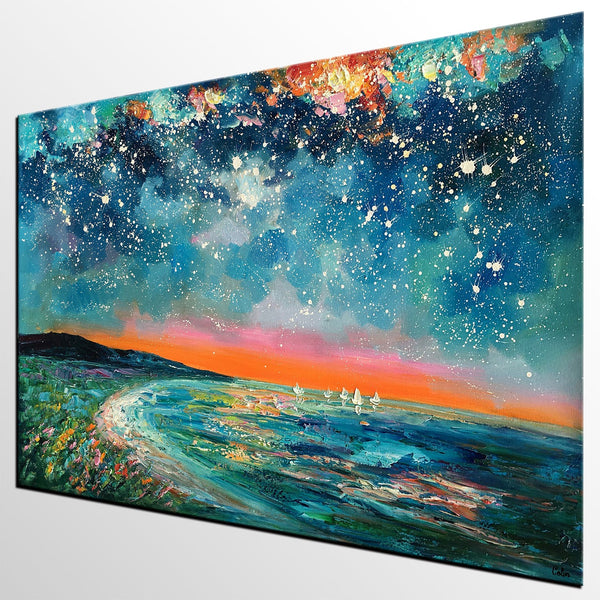 Canvas Wall Art, Starry Night Sky Painting, Landscape Art, Original Painting, Custom Art Painting-Grace Painting Crafts