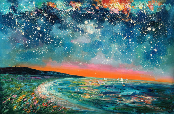 Canvas Wall Art, Starry Night Sky Painting, Landscape Art, Original Painting, Custom Art Painting-Grace Painting Crafts