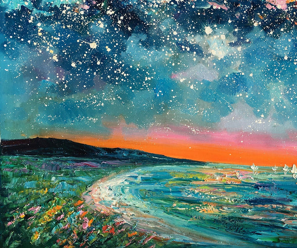 Canvas Wall Art, Starry Night Sky Painting, Landscape Art, Original Painting, Custom Art Painting-Grace Painting Crafts