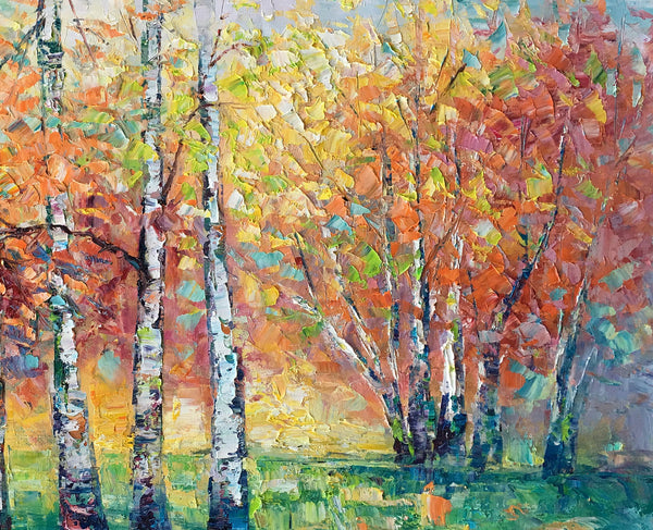 Landscape Canvas Painting, Autumn Tree Paintings, Abstract Landscape Paintings, Custom Original Canvas Painting-Grace Painting Crafts