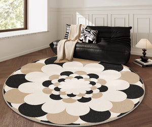 Abstract Contemporary Round Rugs under Chairs, Circular Area Rugs for Bedroom, Modern Rugs for Dining Room, Flower Pattern Modern Rugs for Living Room-Grace Painting Crafts