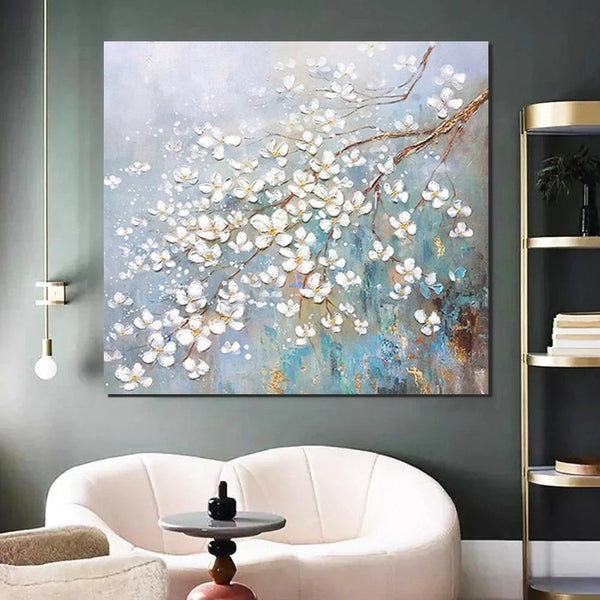 Abstract Flower Painting, Extra Large Abstract Paintings on Canvas, Hand Painted Abstract Painting, Bedroom Wall Art Ideas, Heavy Texture Painting-Grace Painting Crafts