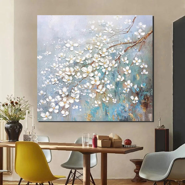 Abstract Flower Painting, Extra Large Abstract Paintings on Canvas, Hand Painted Abstract Painting, Bedroom Wall Art Ideas, Heavy Texture Painting-Grace Painting Crafts