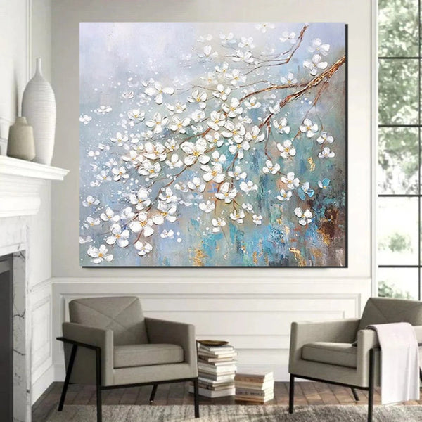 Abstract Flower Painting, Extra Large Abstract Paintings on Canvas, Hand Painted Abstract Painting, Bedroom Wall Art Ideas, Heavy Texture Painting-Grace Painting Crafts