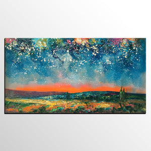 Original Landscape Painting, Starry Night Sky Painting, Bedroom Wall Art Paintings, Custom Original Painting for Sale-Grace Painting Crafts