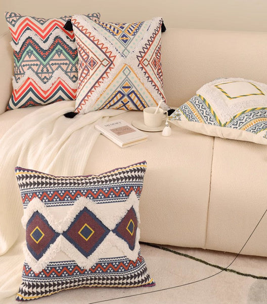 Oriental Decorative Throw Pillows for Living Room, Square Pillows for Couch, Geometric Modern Pillow Covers, Bohemian Decorative Sofa Pillows-Grace Painting Crafts