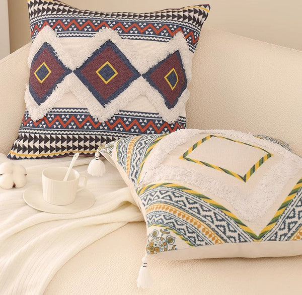 Square Pillows for Couch, Oriental Decorative Throw Pillows for Living Room, Geometric Modern Pillow Covers, Bohemian Decorative Sofa Pillows-Grace Painting Crafts