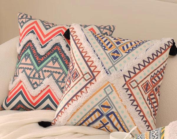 Square Pillows for Couch, Oriental Decorative Throw Pillows for Living Room, Geometric Modern Pillow Covers, Bohemian Decorative Sofa Pillows-Grace Painting Crafts