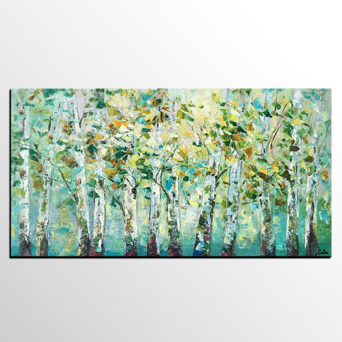 Birch Tree Painting, Abstract Autumn Painting, Heavy Texture Painting, Custom Landscape Painting-Grace Painting Crafts