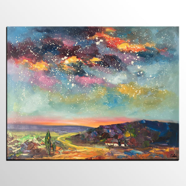 Wall Art for Bedroom Wall Art, Starry Night Sky Painting, Landscape Art, Custom Large Canvas Painting-Grace Painting Crafts