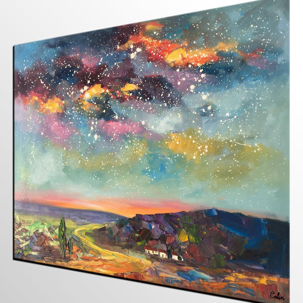 Wall Art for Bedroom Wall Art, Starry Night Sky Painting, Landscape Art, Custom Large Canvas Painting-Grace Painting Crafts