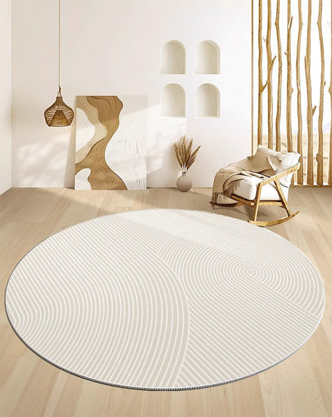 Soft Modern Rugs for Dining Room, Abstract Contemporary Round Rugs for Dining Room, Geometric Modern Rug Ideas for Living Room, Circular Modern Rugs for Bathroom-Grace Painting Crafts