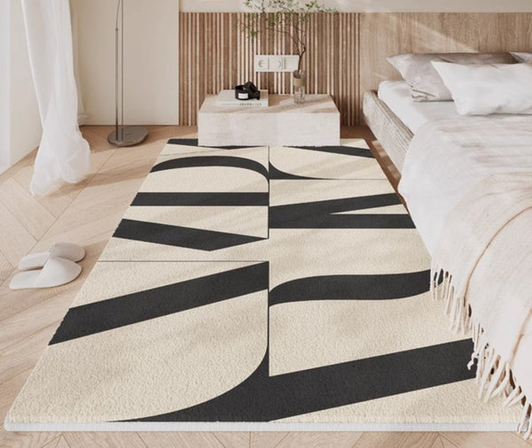 Ultra Modern Rugs for Living Room, Geometric Contemporary Rugs Next to Bed, Black Contemporary Modern Rugs, Modern Rugs for Dining Room-Grace Painting Crafts